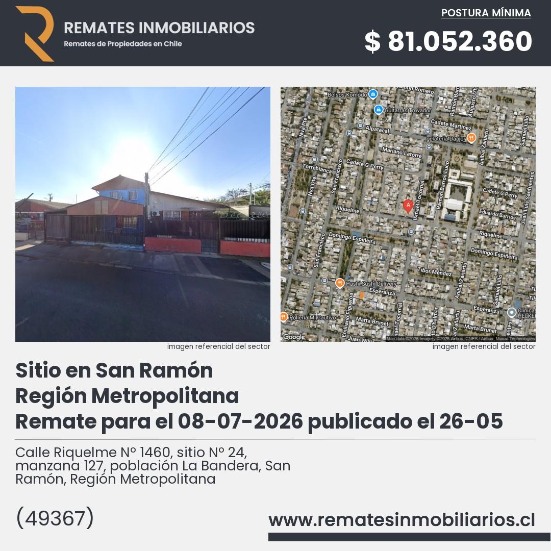 Imagen ficha Calle Riquelme Nº 1460, sitio Nº 24, manzana 127, población La Bandera, San Ramón, Región Metropolitana