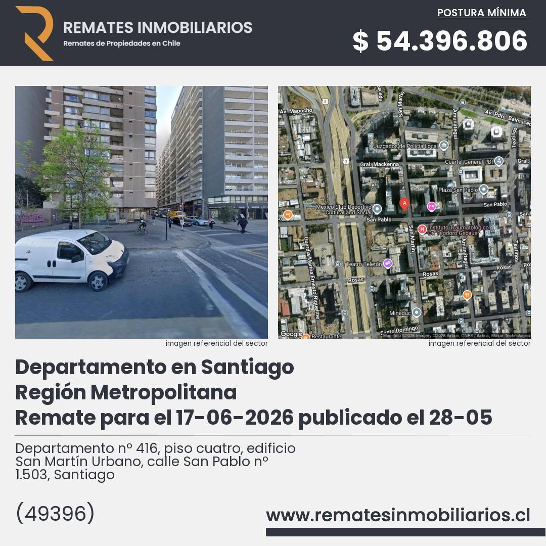 Imagen ficha Departamento nº 416, piso cuatro, edificio San Martín Urbano, calle San Pablo nº 1.503, Santiago