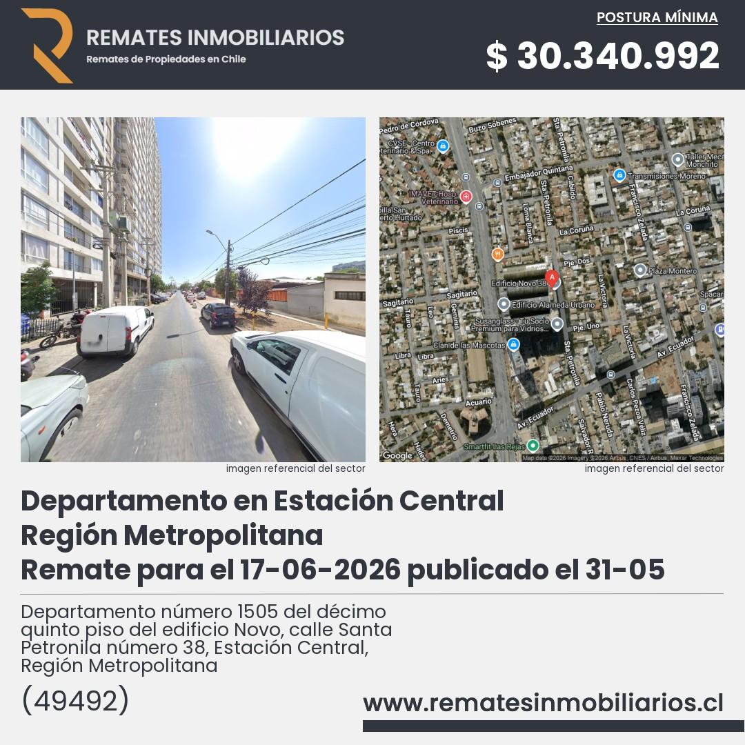 Imagen ficha Departamento número 1505 del décimo quinto piso del edificio Novo, calle Santa Petronila número 38, Estación Central, Región Metropolitana