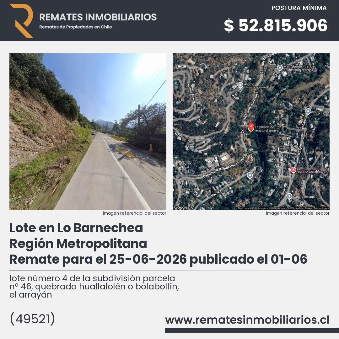 Imagen ficha lote número 4 de la subdivisión parcela nº 46, quebrada huallalolén o bolabollín, el arrayán