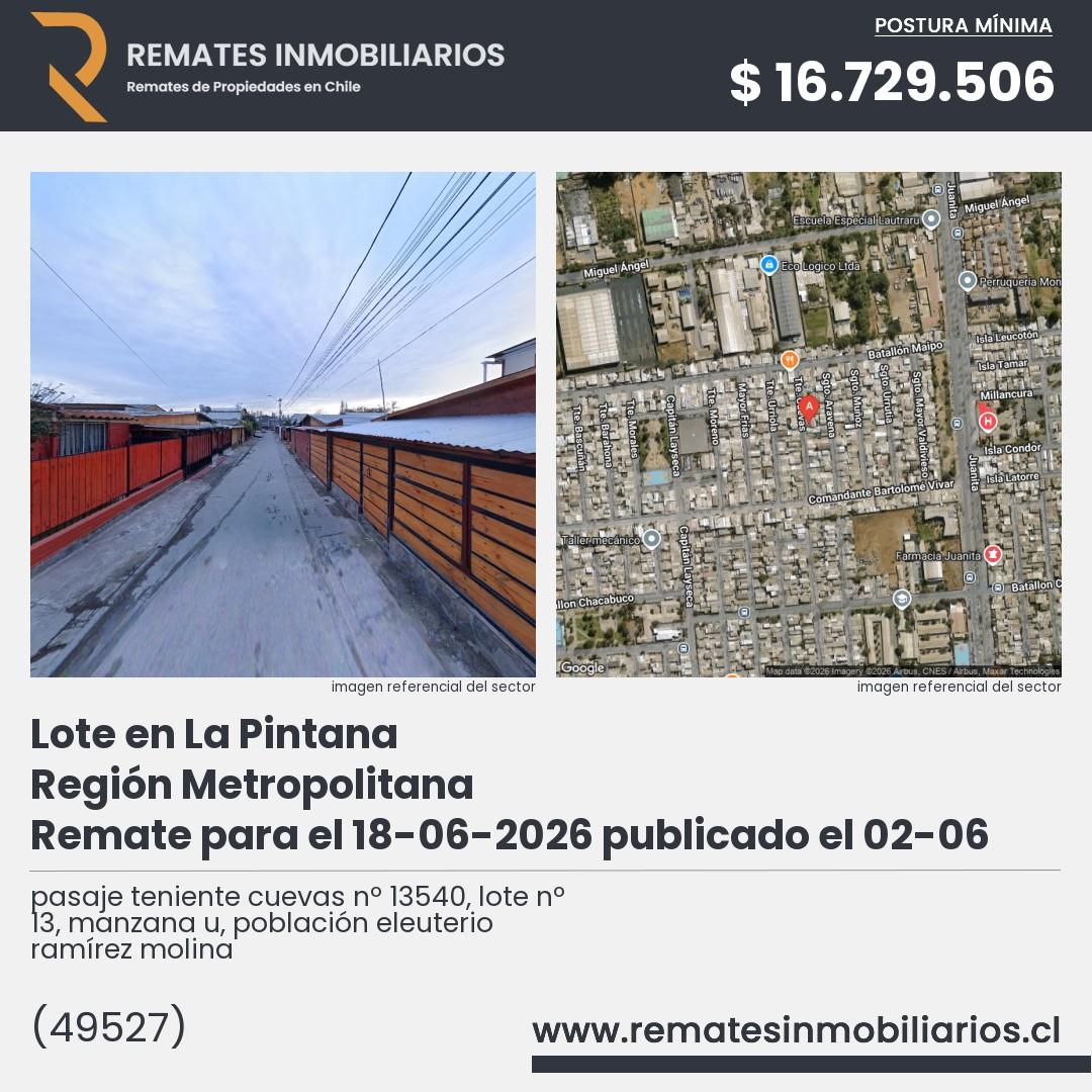 Imagen ficha pasaje teniente cuevas nº 13540, lote nº 13, manzana u, población eleuterio ramírez molina