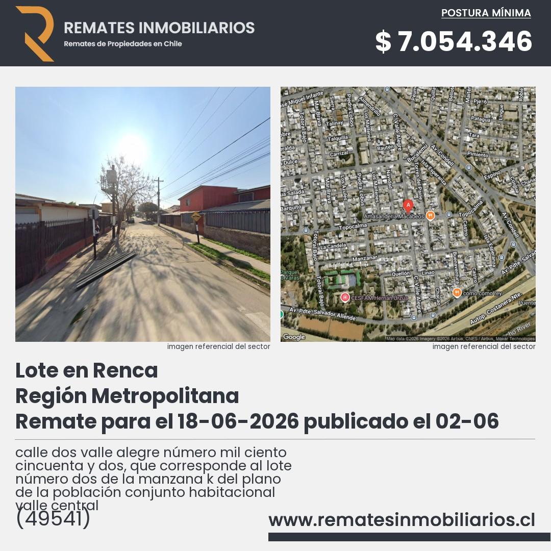 Imagen ficha calle dos valle alegre número mil ciento cincuenta y dos, que corresponde al lote número dos de la manzana k del plano de la población conjunto habitacional valle central