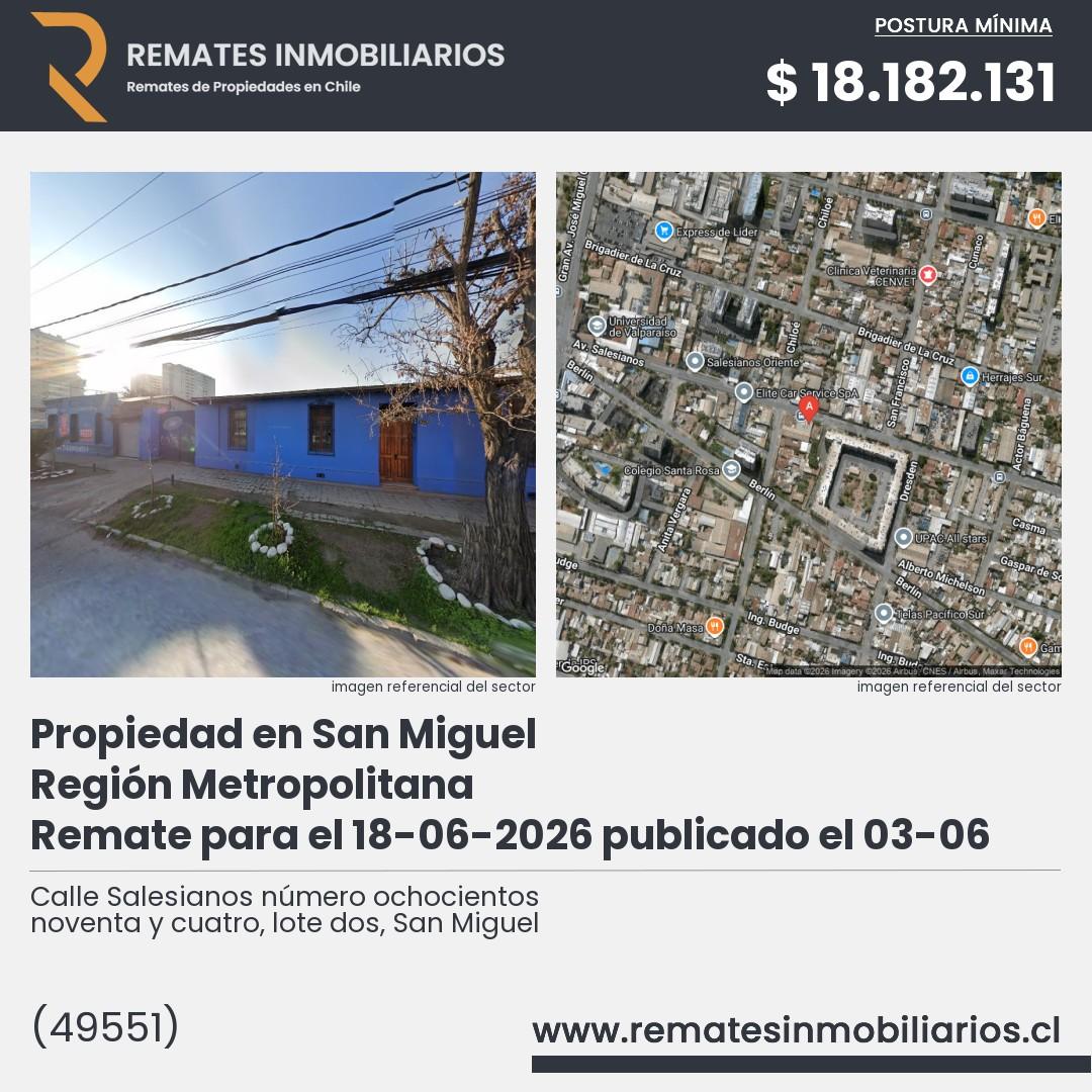 Imagen ficha Calle Salesianos número ochocientos noventa y cuatro, lote dos, San Miguel