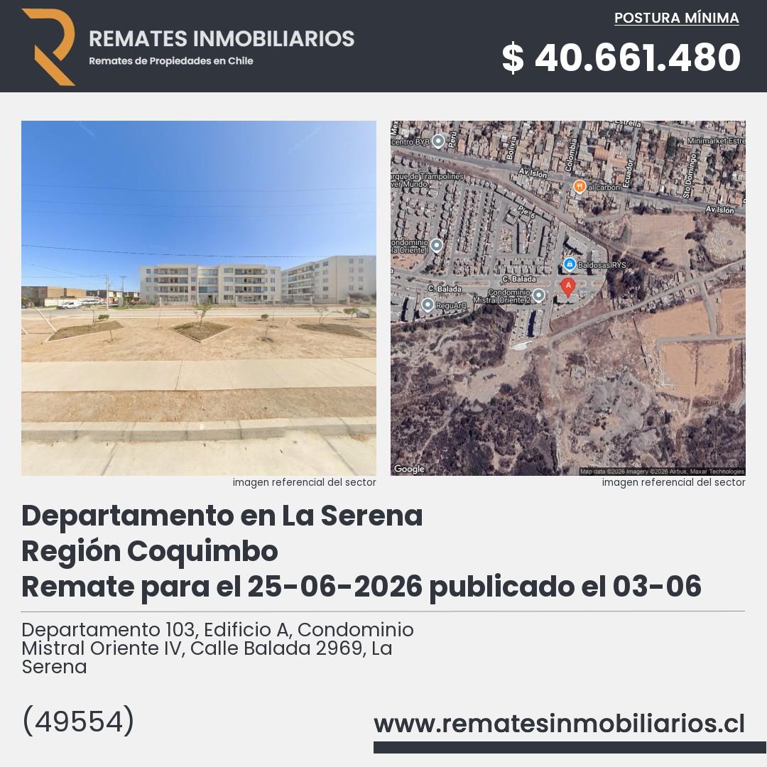 Imagen ficha Departamento 103, Edificio A, Condominio Mistral Oriente IV, Calle Balada 2969, La Serena