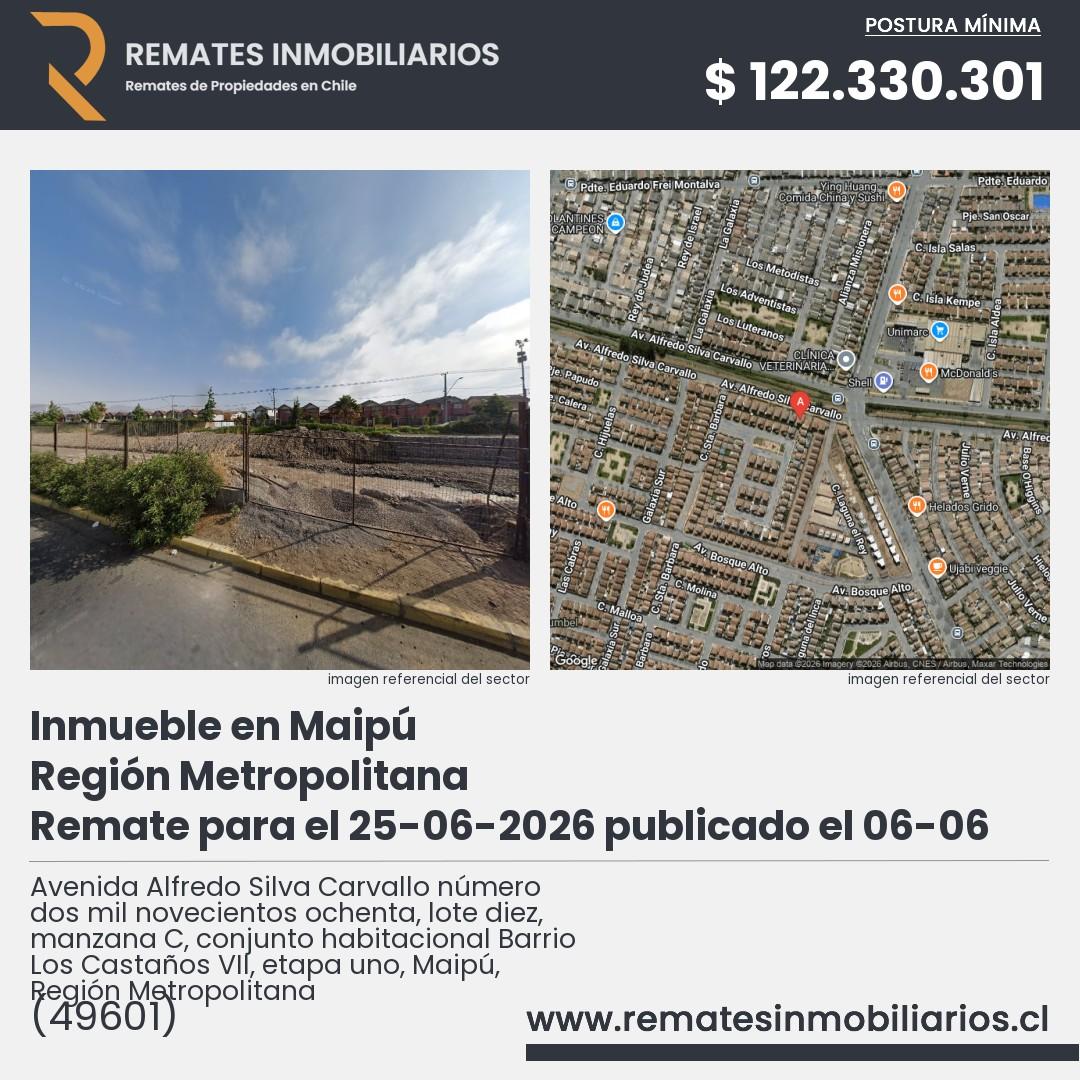 Imagen ficha Avenida Alfredo Silva Carvallo número dos mil novecientos ochenta, lote diez, manzana C, conjunto habitacional Barrio Los Castaños VII, etapa uno, Maipú, Región Metropolitana