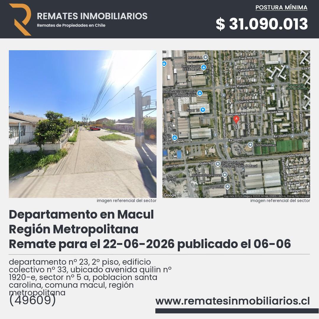 Imagen ficha departamento nº 23, 2º piso, edificio colectivo nº 33, ubicado avenida quilin nº 1920-e, sector nº 5 a, poblacion santa carolina, comuna macul, región metropolitana
