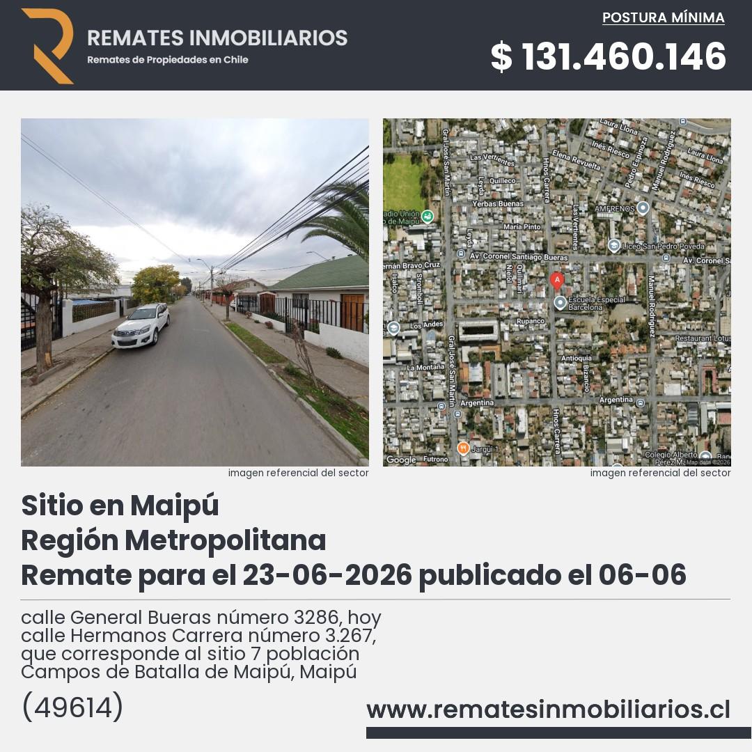 Imagen ficha calle General Bueras número 3286, hoy calle Hermanos Carrera número 3.267, que corresponde al sitio 7 población Campos de Batalla de Maipú, Maipú