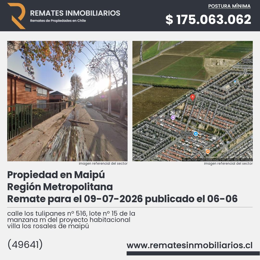 Imagen ficha calle los tulipanes nº 516, lote nº 15 de la manzana m del proyecto habitacional villa los rosales de maipú