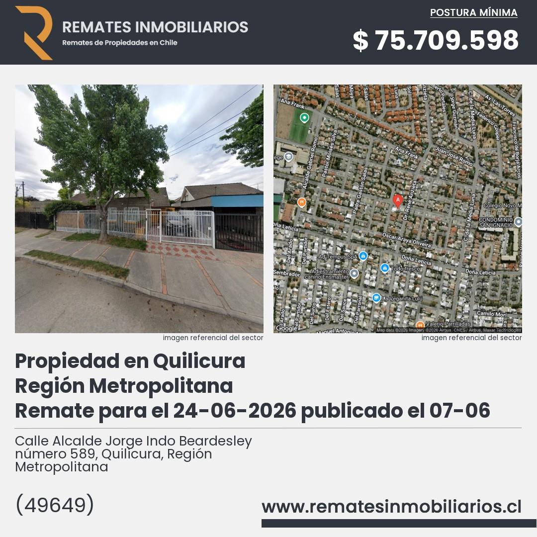 Imagen ficha Calle Alcalde Jorge Indo Beardesley número 589, Quilicura, Región Metropolitana