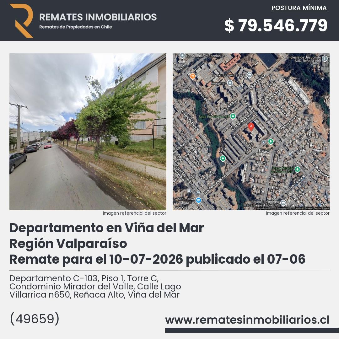 Imagen ficha Departamento C-103, Piso 1, Torre C, Condominio Mirador del Valle, Calle Lago Villarrica n650, Reñaca Alto, Viña del Mar