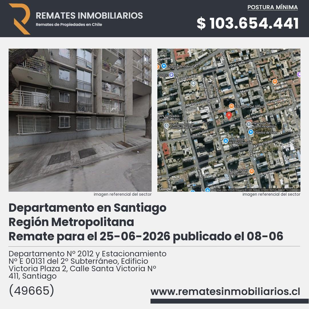 Imagen ficha Departamento Nº 2012 y Estacionamiento Nº E 00131 del 2º Subterráneo, Edificio Victoria Plaza 2, Calle Santa Victoria Nº 411, Santiago