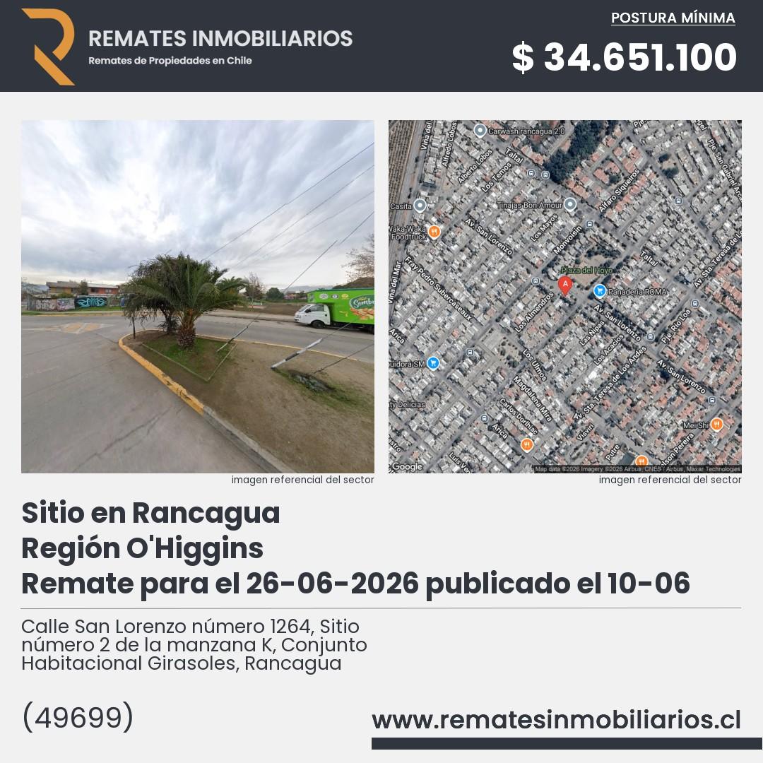Imagen ficha Calle San Lorenzo número 1264, Sitio número 2 de la manzana K, Conjunto Habitacional Girasoles, Rancagua