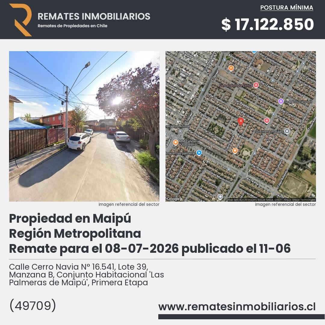 Imagen ficha Calle Cerro Navia N° 16.541, Lote 39, Manzana B, Conjunto Habitacional