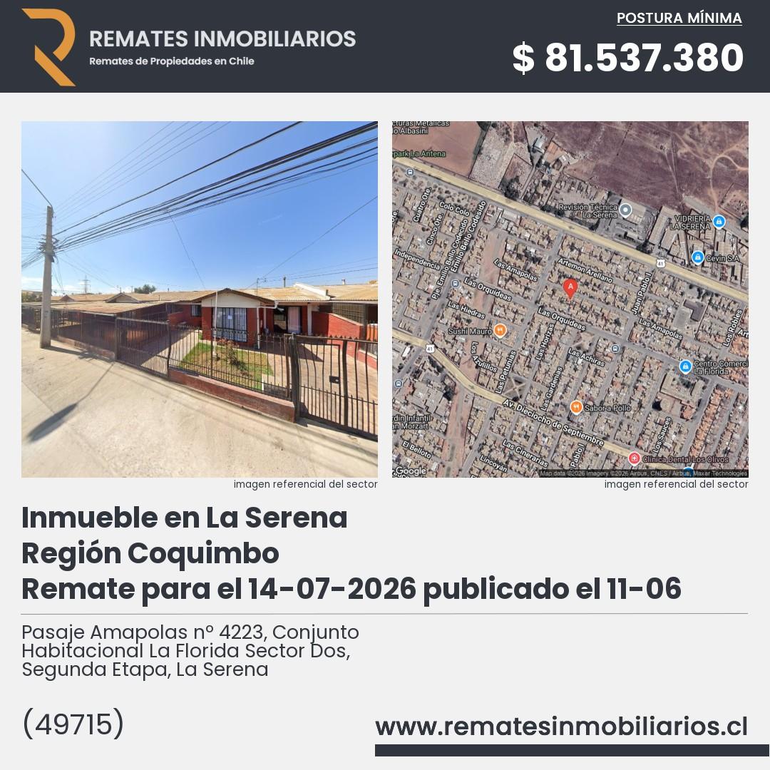 Imagen ficha Pasaje Amapolas nº 4223, Conjunto Habitacional La Florida Sector Dos, Segunda Etapa, La Serena