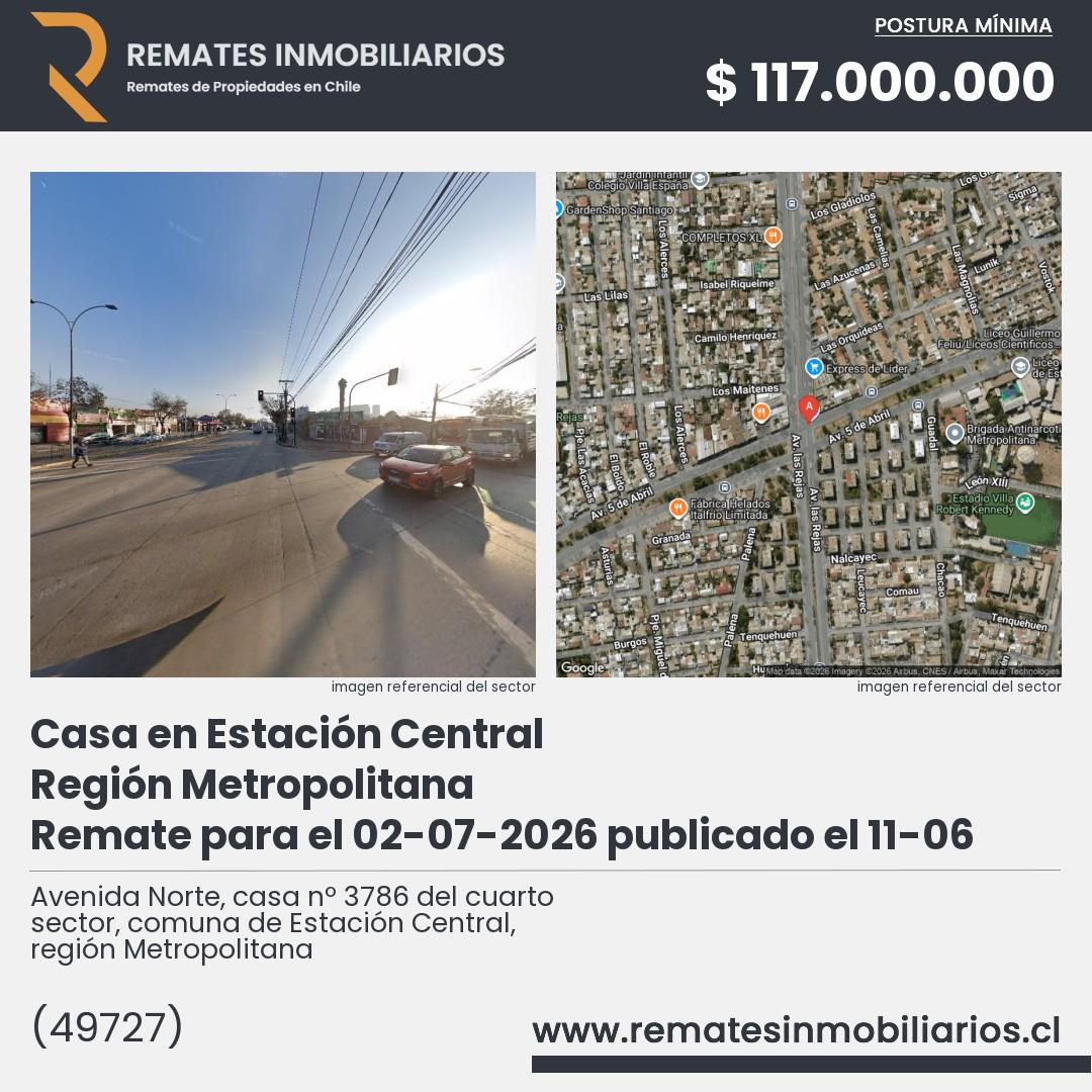 Imagen ficha Avenida Norte, casa nº 3786 del cuarto sector, comuna de Estación Central, región Metropolitana