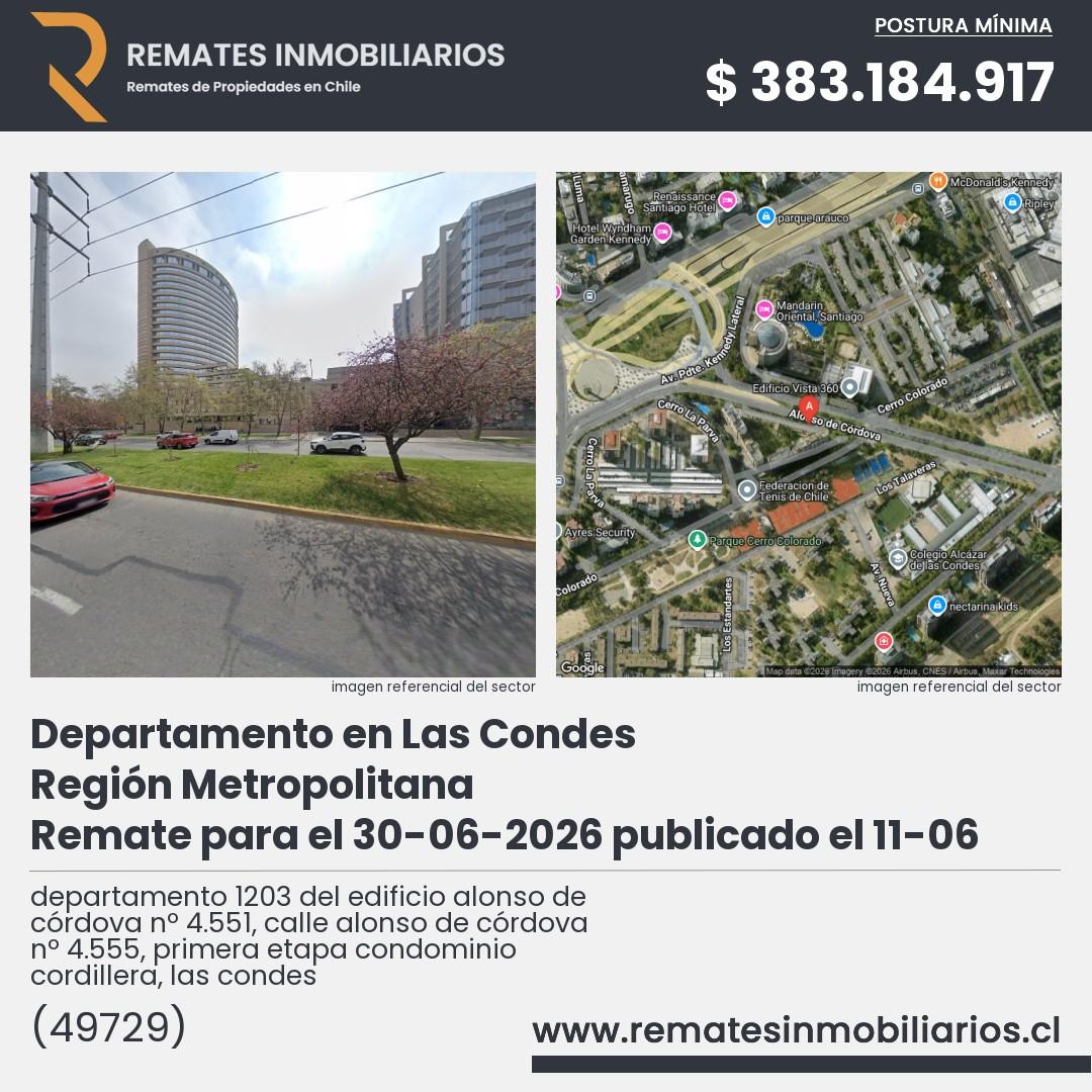 Imagen ficha departamento 1203 del edificio alonso de córdova nº 4.551, calle alonso de córdova nº 4.555, primera etapa condominio cordillera, las condes