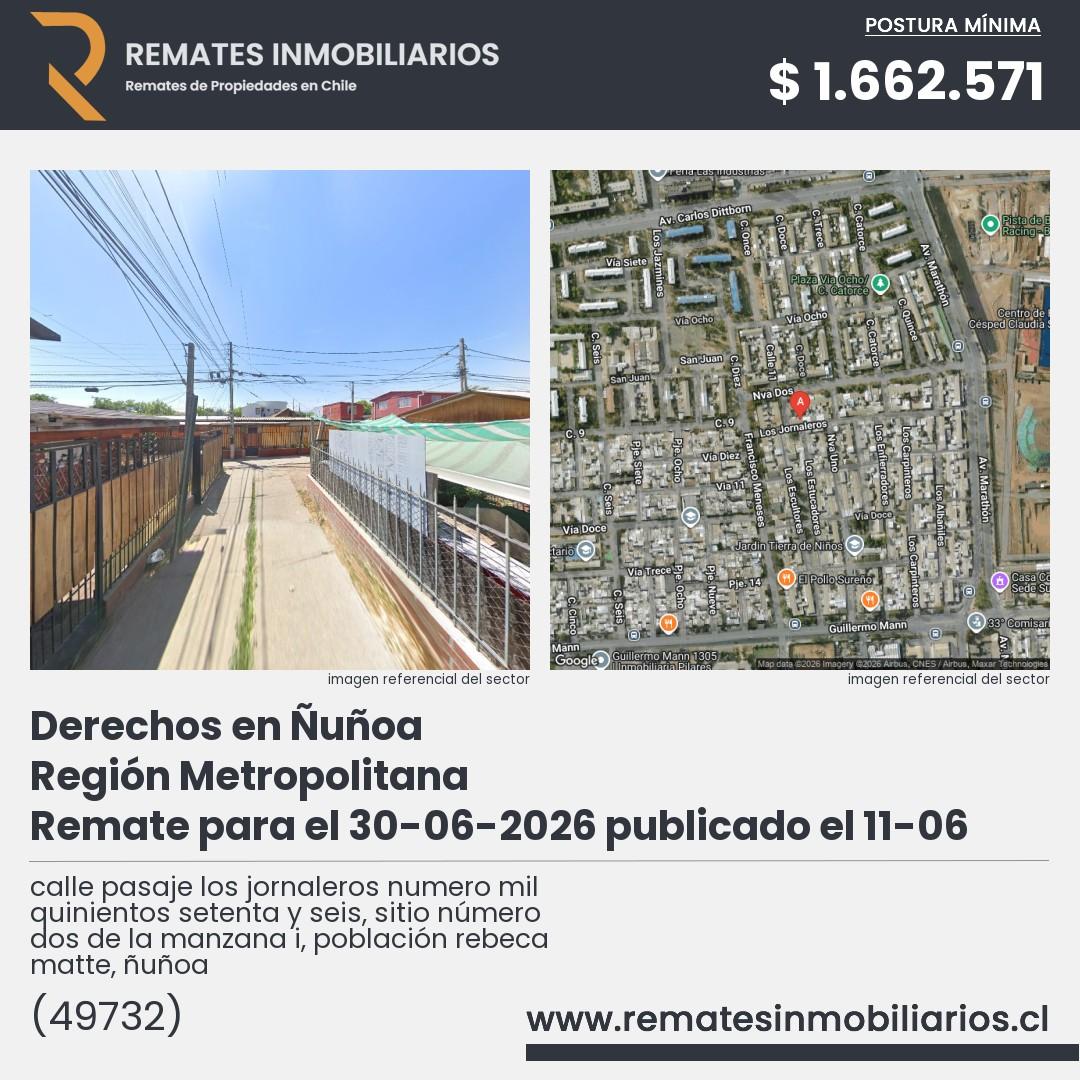 Imagen ficha calle pasaje los jornaleros numero mil quinientos setenta y seis, sitio número dos de la manzana i, población rebeca matte, ñuñoa