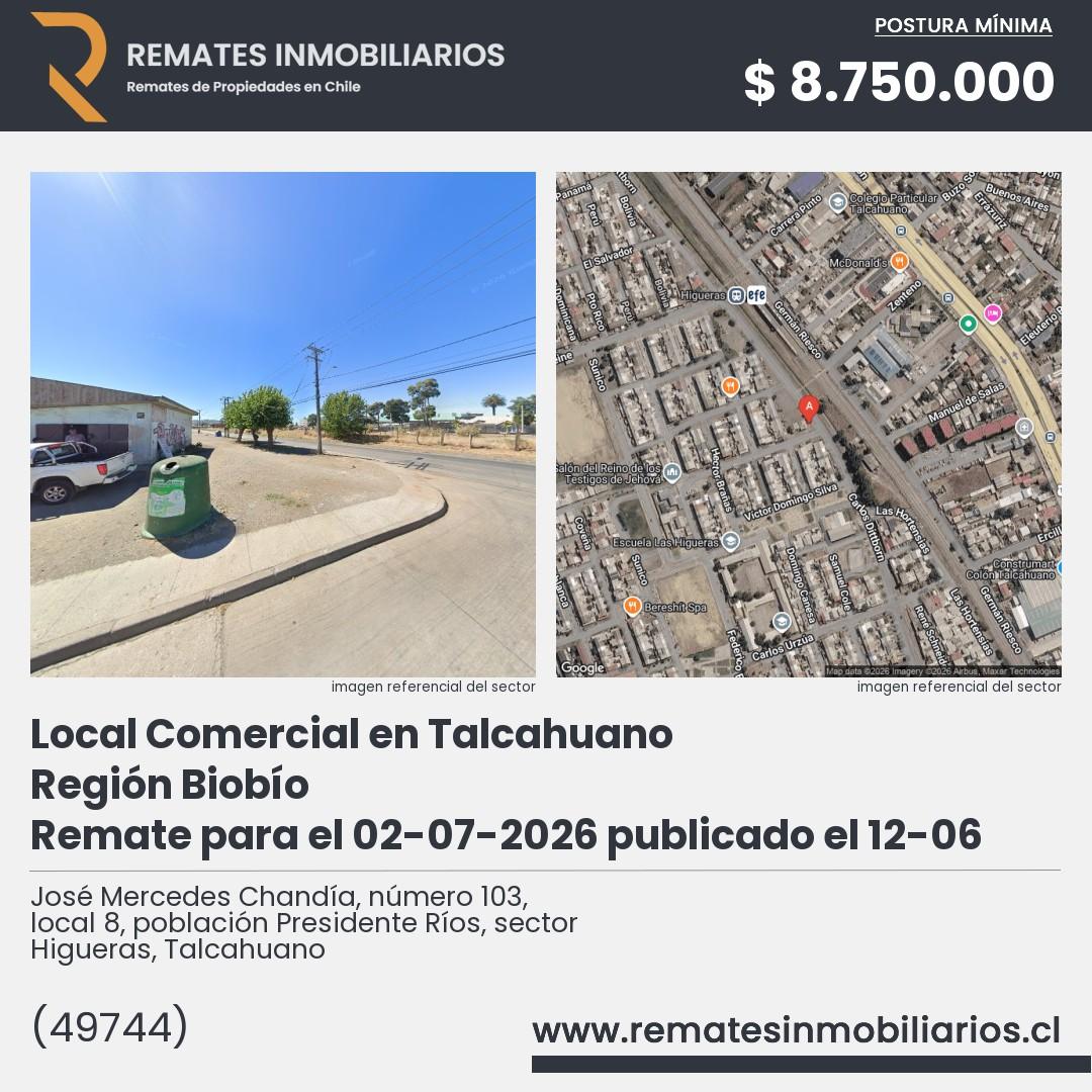 Imagen ficha José Mercedes Chandía, número 103, local 8, población Presidente Ríos, sector Higueras, Talcahuano