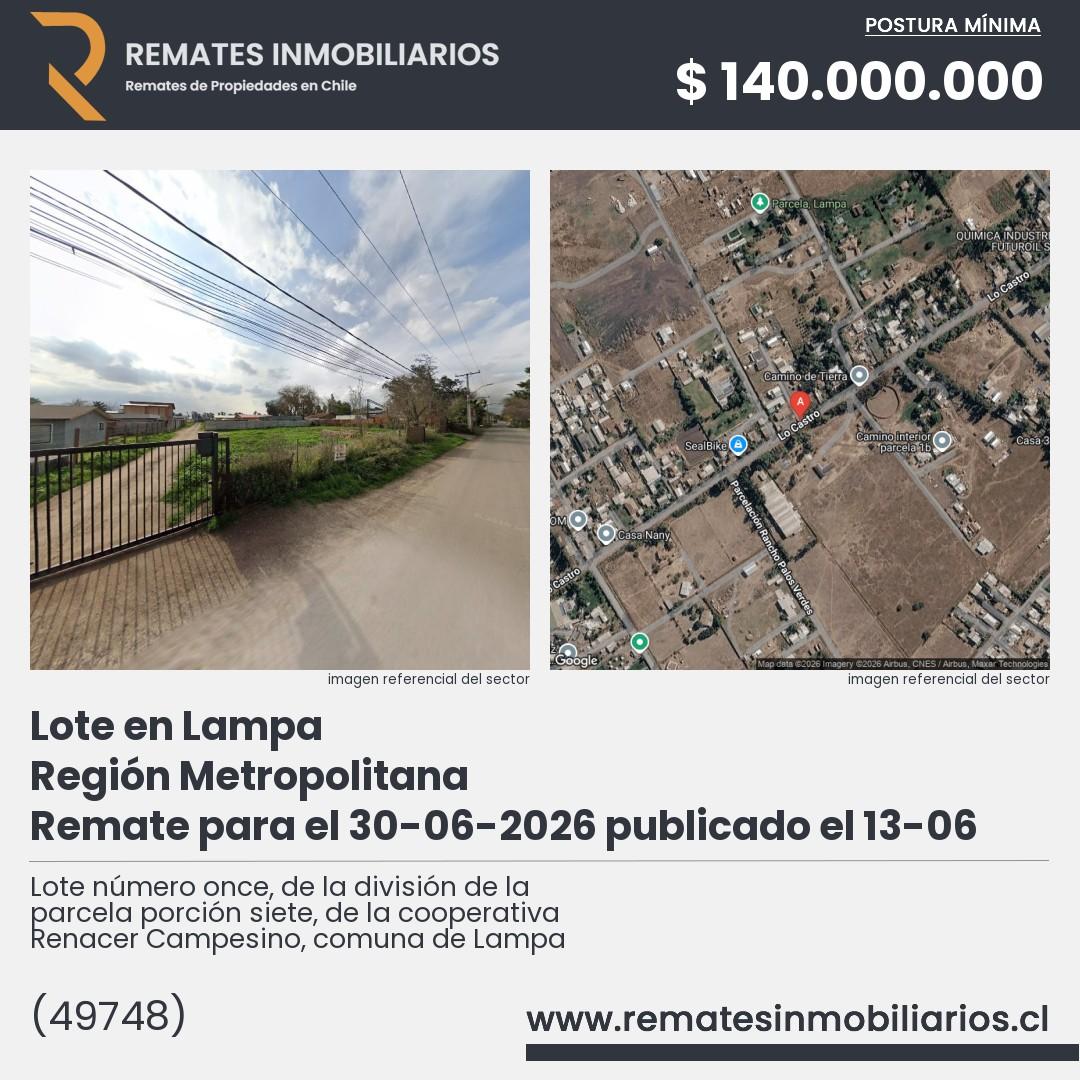 Imagen ficha Lote número once, de la división de la parcela porción siete, de la cooperativa Renacer Campesino, comuna de Lampa