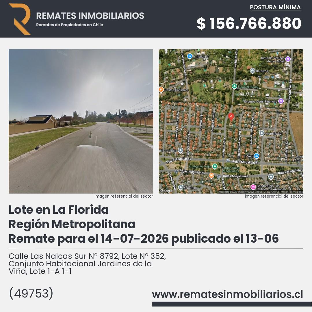 Imagen ficha Calle Las Nalcas Sur Nº 8792, Lote Nº 352, Conjunto Habitacional Jardines de la Viña, Lote 1-A 1-1