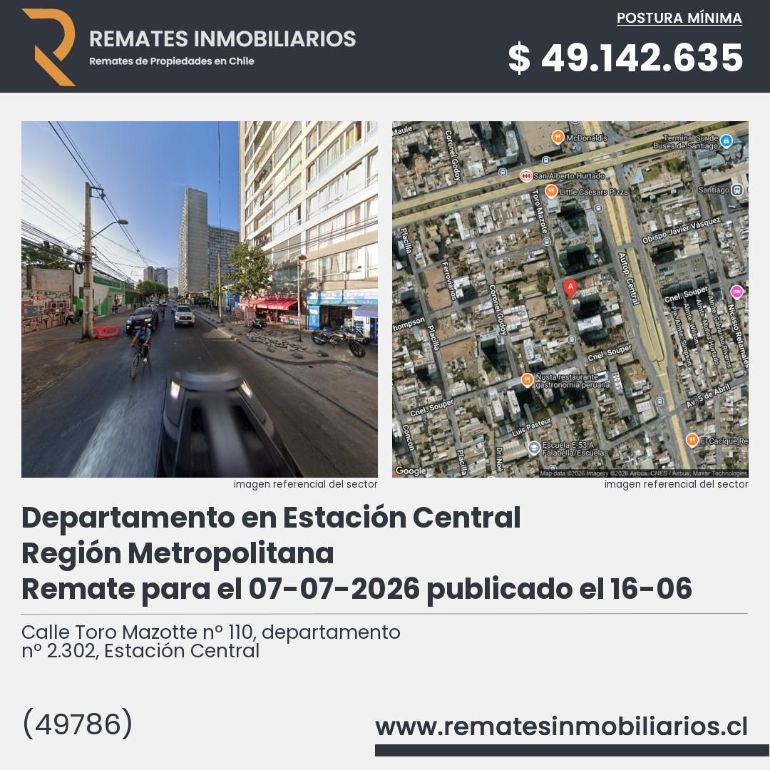 Imagen ficha Calle Toro Mazotte nº 110, departamento nº 2.302, Estación Central
