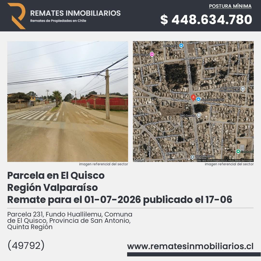 Imagen ficha Parcela 231, Fundo Huallilemu, Comuna de El Quisco, Provincia de San Antonio, Quinta Región