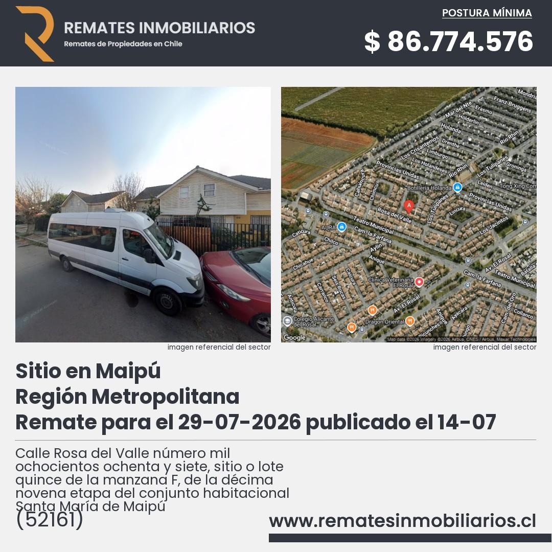 Imagen ficha Calle Rosa del Valle número mil ochocientos ochenta y siete, sitio o lote quince de la manzana F, de la décima novena etapa del conjunto habitacional Santa María de Maipú