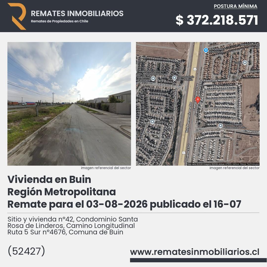 Imagen ficha Sitio y vivienda n°42, Condominio Santa Rosa de Linderos, Camino Longitudinal Ruta 5 Sur n°4676, Comuna de Buin