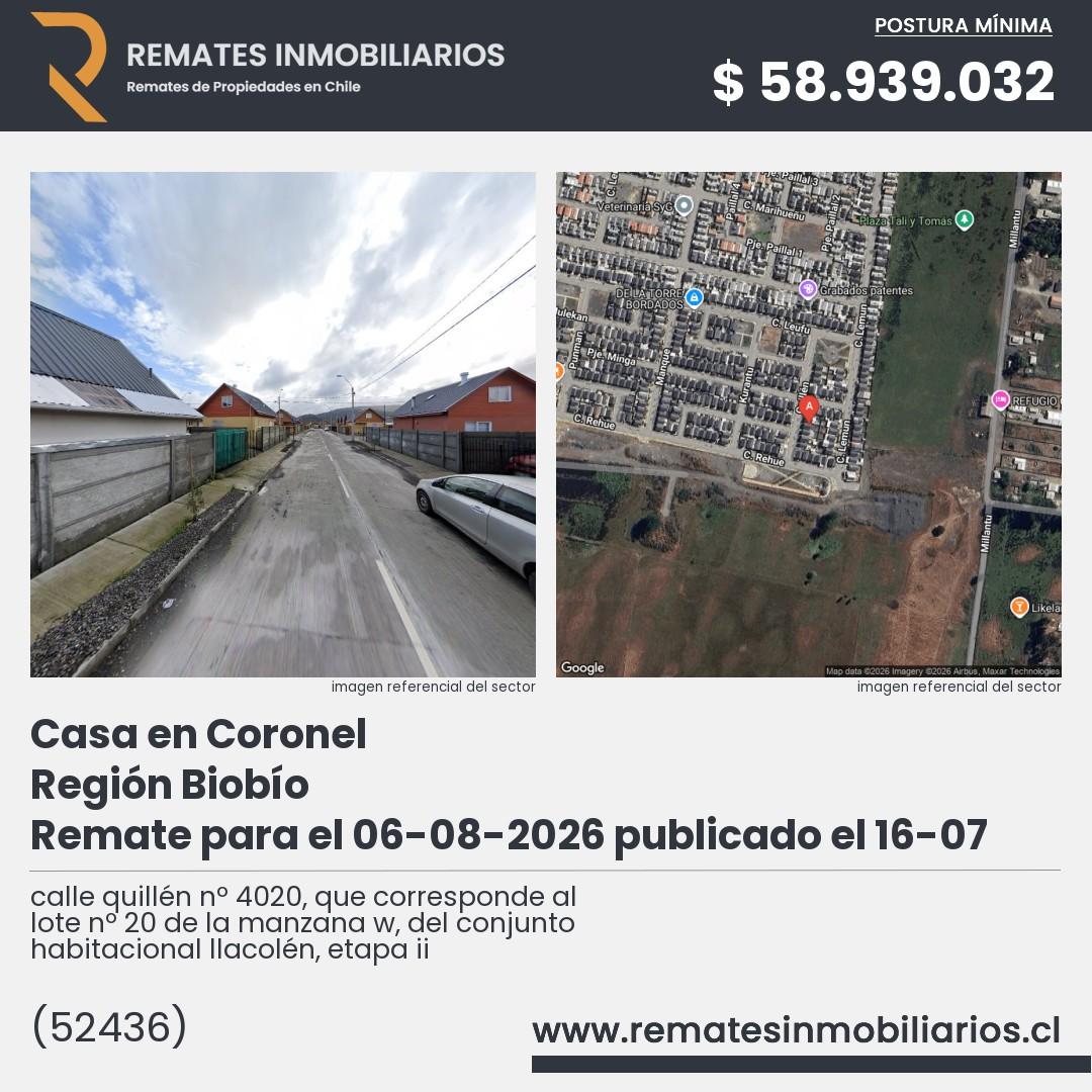 Imagen ficha calle quillén nº 4020, que corresponde al lote nº 20 de la manzana w, del conjunto habitacional llacolén, etapa ii