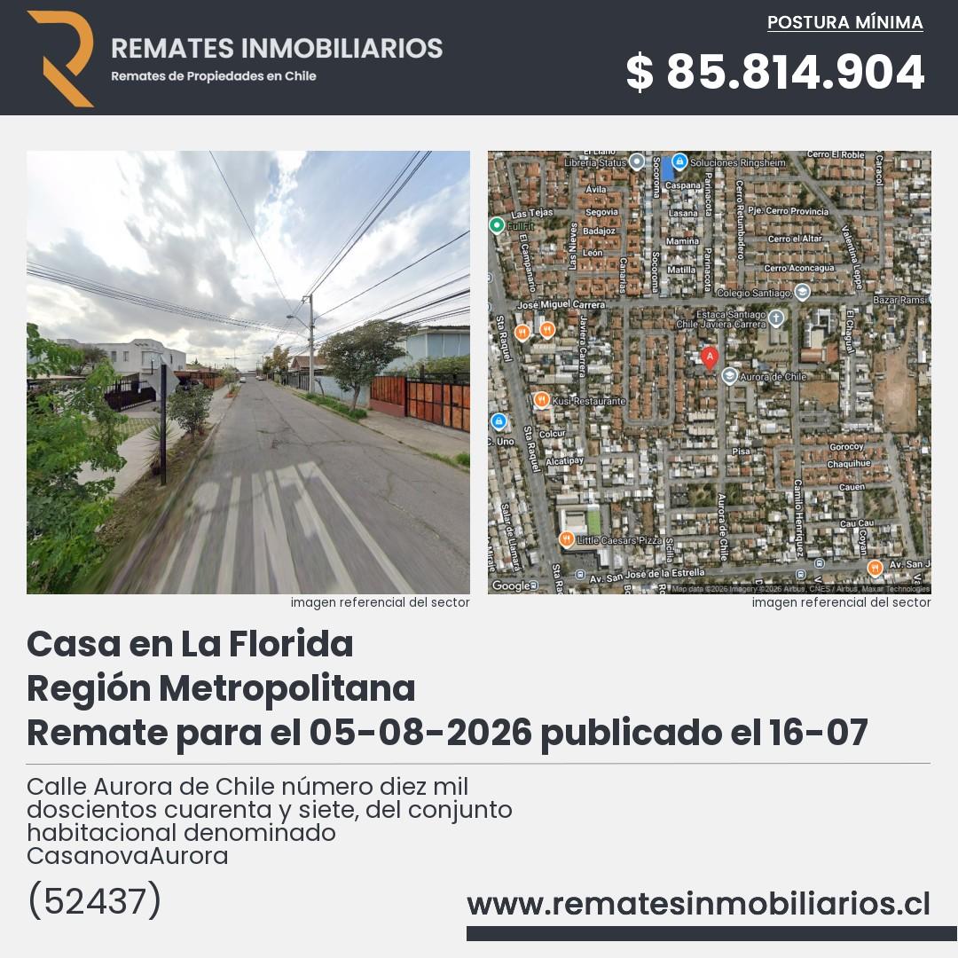 Imagen ficha Calle Aurora de Chile número diez mil doscientos cuarenta y siete, del conjunto habitacional denominado CasanovaAurora