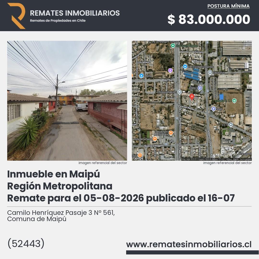 Imagen ficha Camilo Henríquez Pasaje 3 Nº 561, Comuna de Maipú