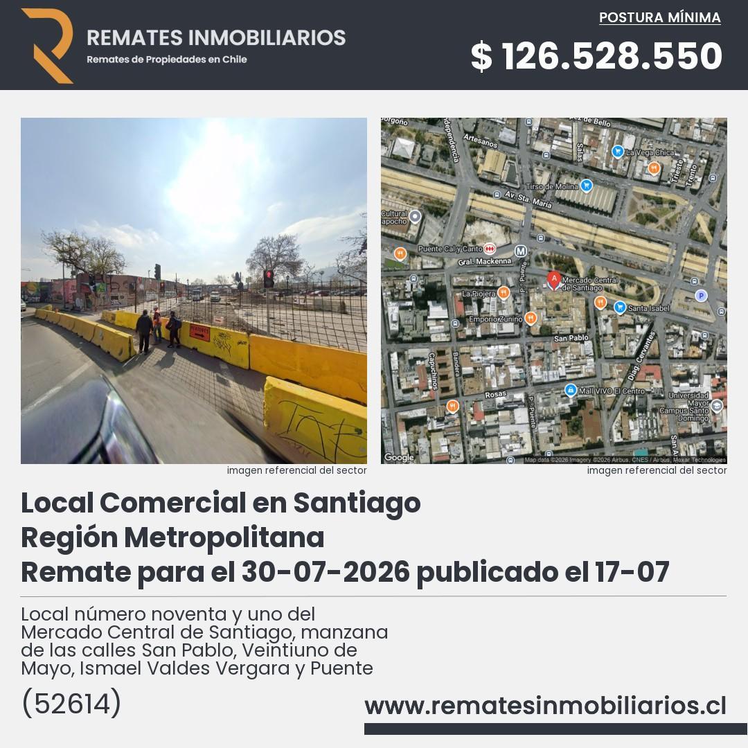 Imagen ficha Local número noventa y uno del Mercado Central de Santiago, manzana de las calles San Pablo, Veintiuno de Mayo, Ismael Valdes Vergara y Puente