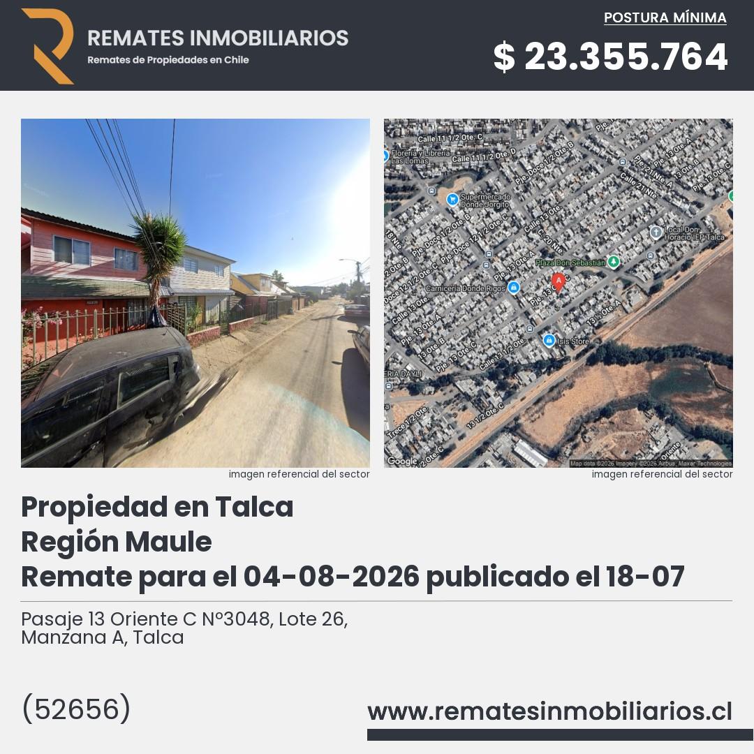 Imagen ficha Pasaje 13 Oriente C Nº3048, Lote 26, Manzana A, Talca