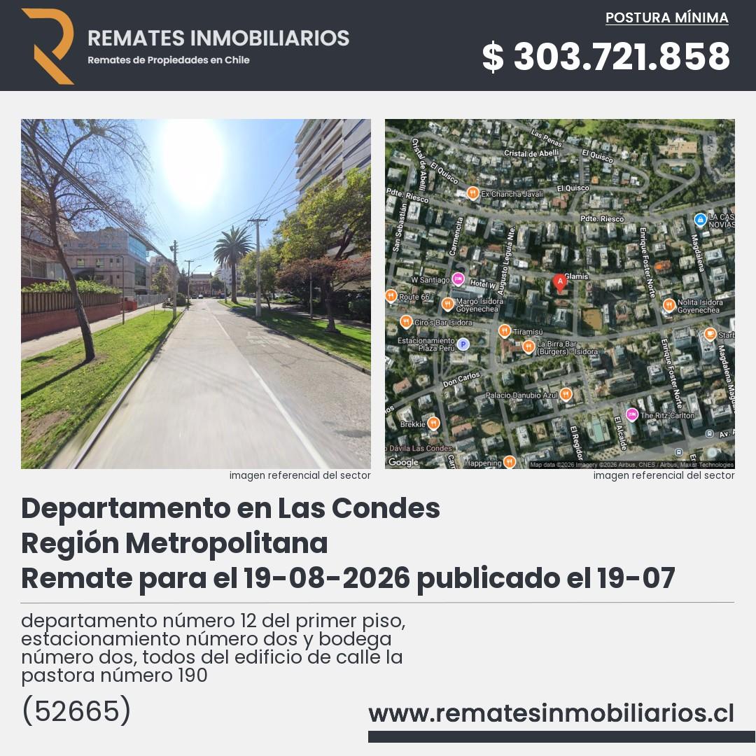 Imagen ficha departamento número 12 del primer piso, estacionamiento número dos y bodega número dos, todos del edificio de calle la pastora número 190
