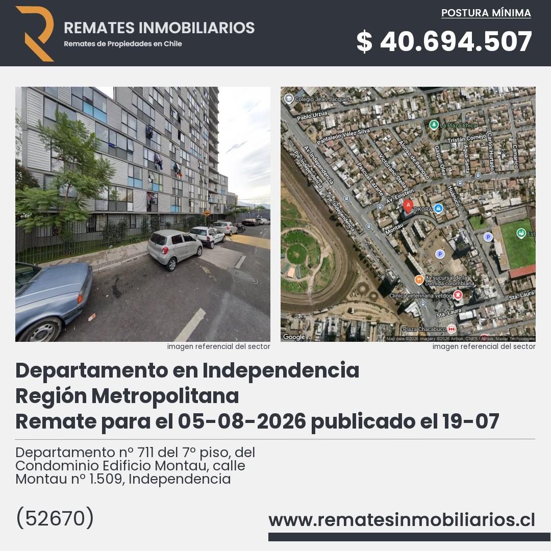 Imagen ficha Departamento nº 711 del 7º piso, del Condominio Edificio Montau, calle Montau nº 1.509, Independencia