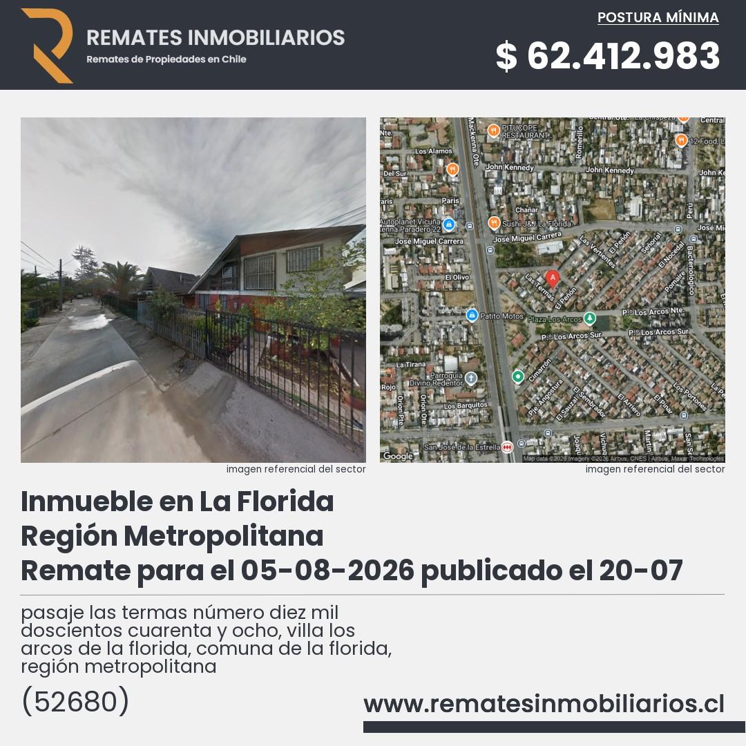 Imagen ficha pasaje las termas número diez mil doscientos cuarenta y ocho, villa los arcos de la florida, comuna de la florida, región metropolitana