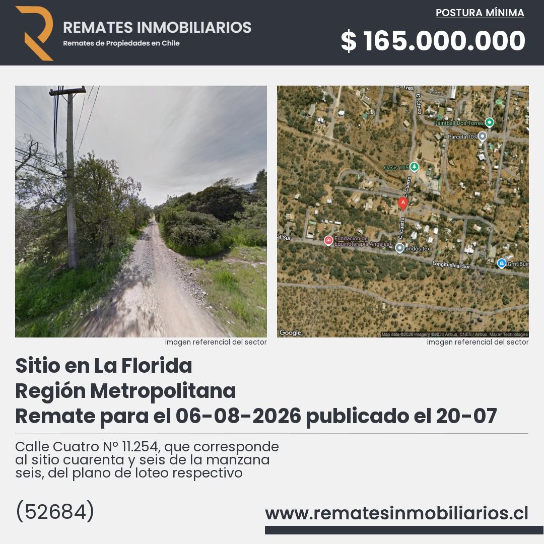 Imagen ficha Calle Cuatro Nº 11.254, que corresponde al sitio cuarenta y seis de la manzana seis, del plano de loteo respectivo