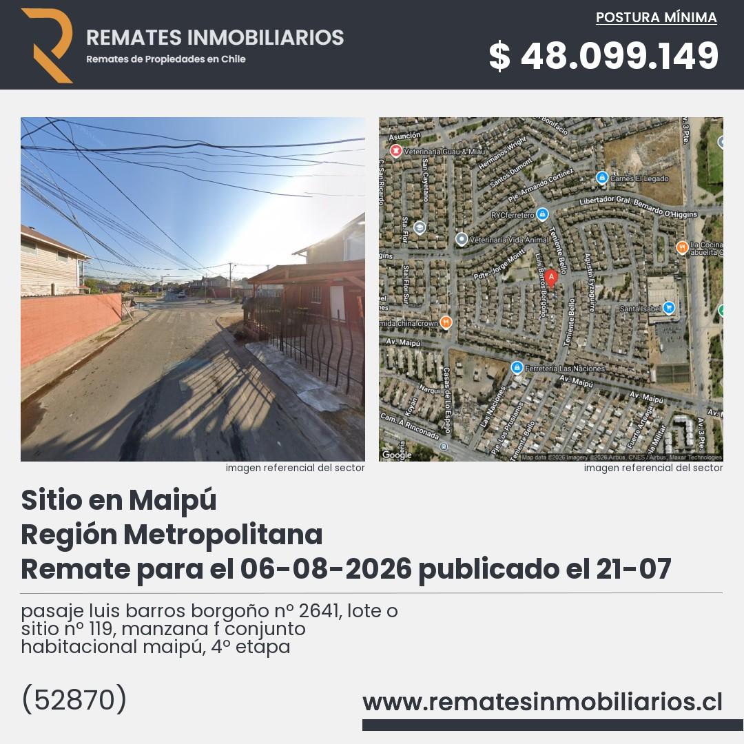 Imagen ficha pasaje luis barros borgoño nº 2641, lote o sitio nº 119, manzana f conjunto habitacional maipú, 4º etapa