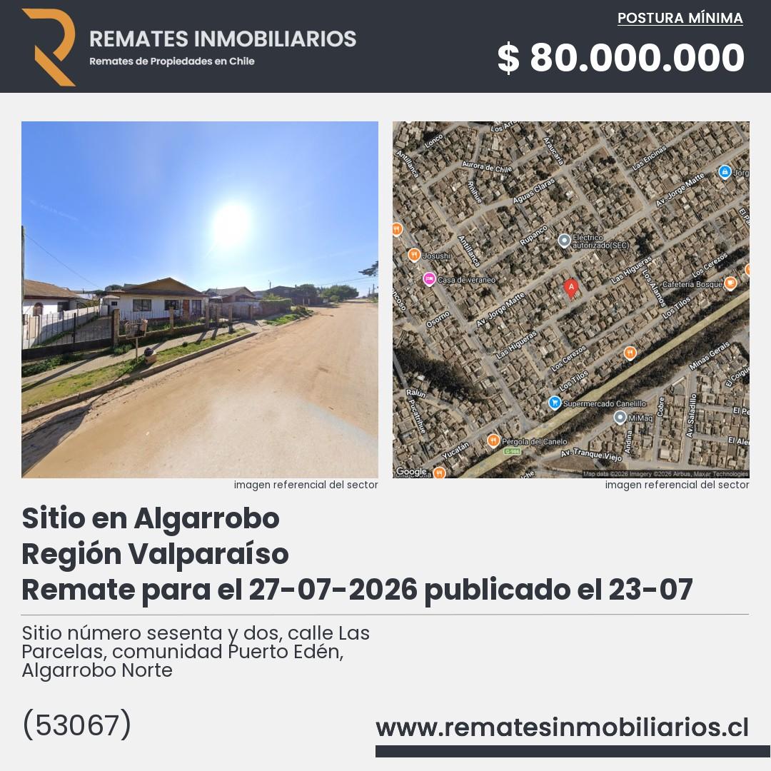 Imagen ficha Sitio número sesenta y dos, calle Las Parcelas, comunidad Puerto Edén, Algarrobo Norte