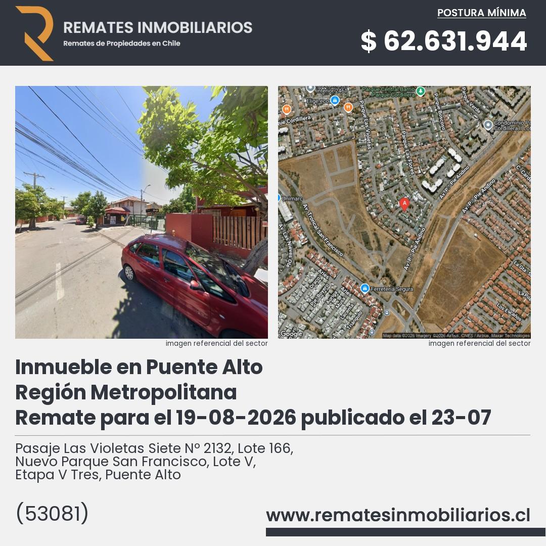 Imagen ficha Pasaje Las Violetas Siete Nº 2132, Lote 166, Nuevo Parque San Francisco, Lote V, Etapa V Tres, Puente Alto