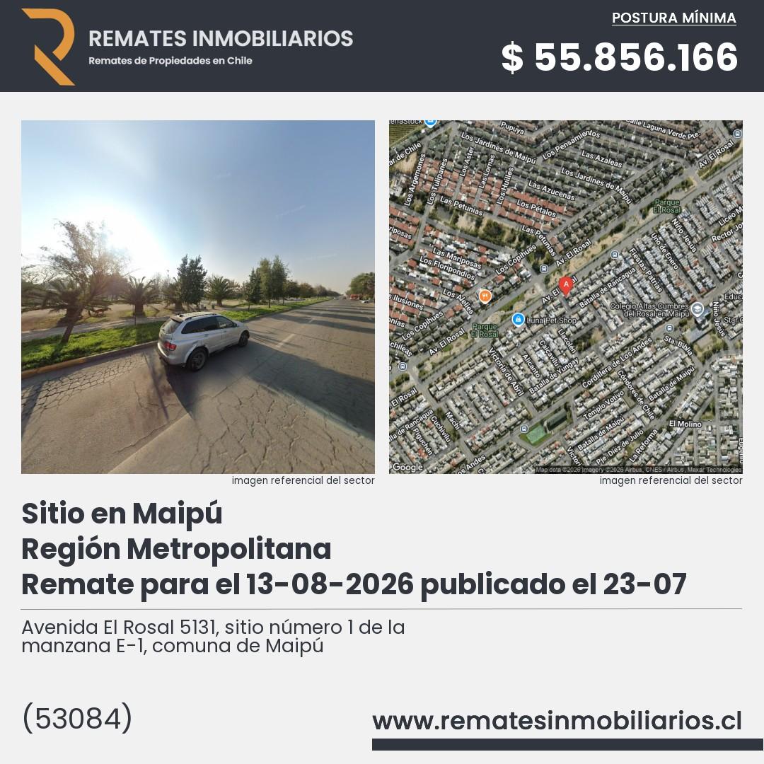 Imagen ficha Avenida El Rosal 5131, sitio número 1 de la manzana E-1, comuna de Maipú