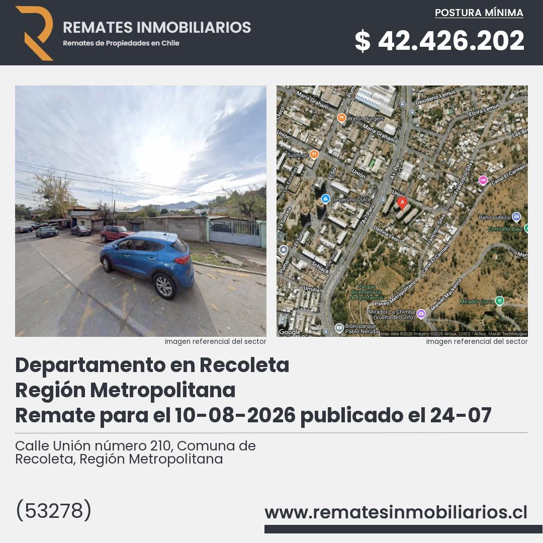 Imagen ficha Calle Unión número 210, Comuna de Recoleta, Región Metropolitana