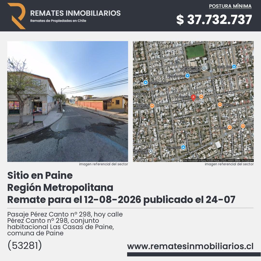 Imagen ficha Pasaje Pérez Canto nº 298, hoy calle Pérez Canto nº 298, conjunto habitacional Las Casas de Paine, comuna de Paine