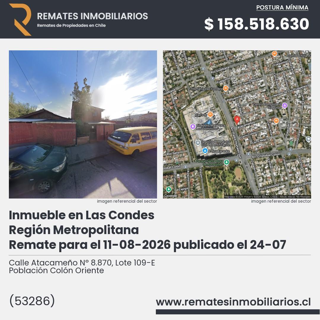 Imagen ficha Calle Atacameño N° 8.870, Lote 109-E Población Colón Oriente
