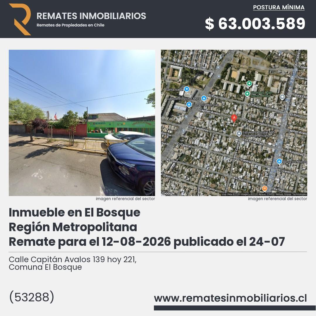 Imagen ficha Calle Capitán Avalos 139 hoy 221, Comuna El Bosque