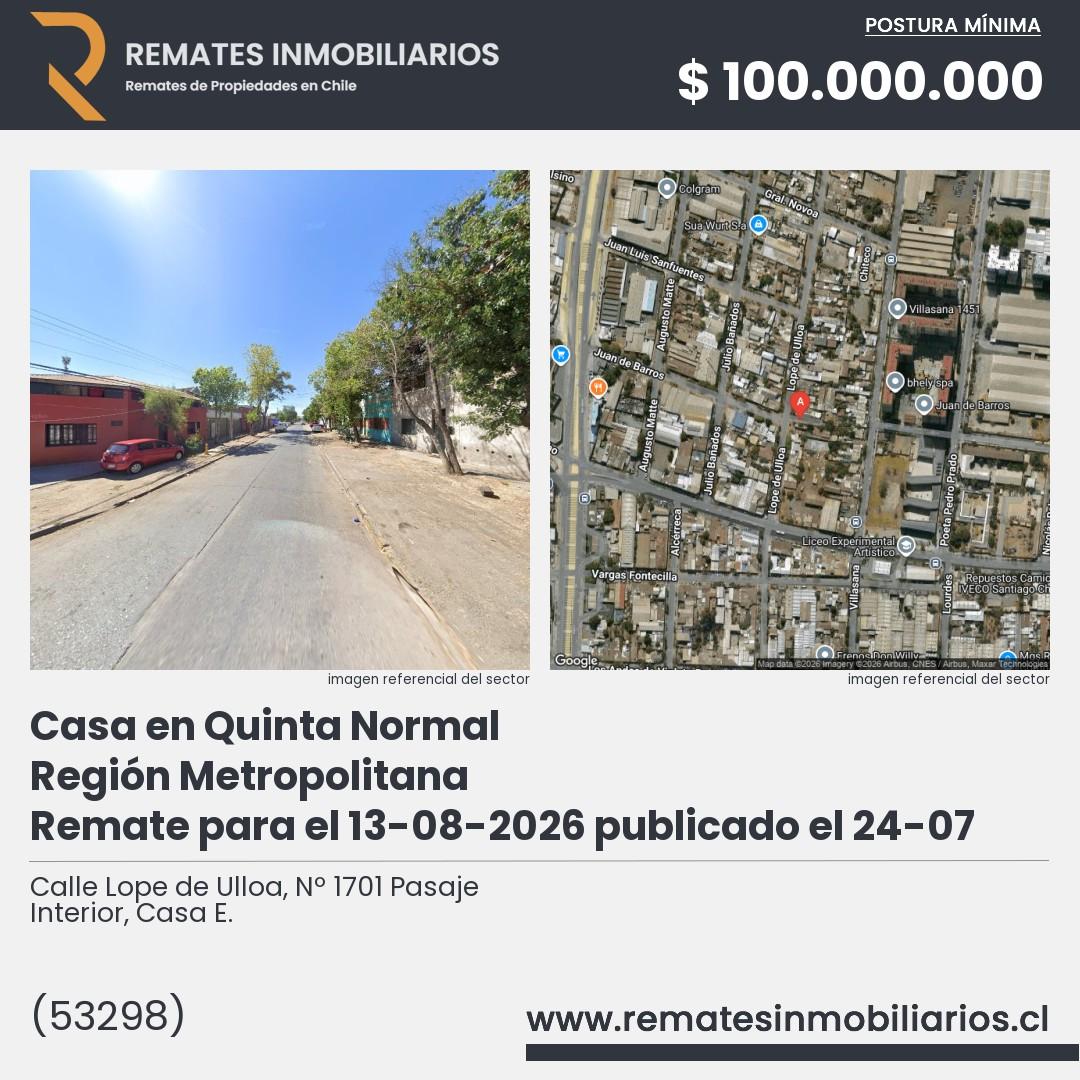 Imagen ficha Calle Lope de Ulloa, Nº 1701 Pasaje Interior, Casa E.