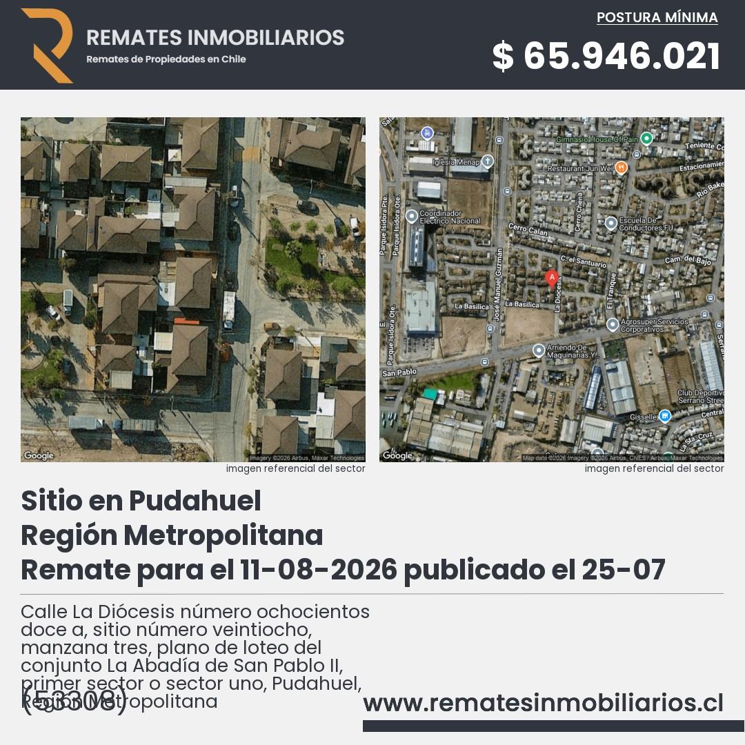 Imagen ficha Calle La Diócesis número ochocientos doce a, sitio número veintiocho, manzana tres, plano de loteo del conjunto La Abadía de San Pablo II, primer sector o sector uno, Pudahuel, Región Metropolitana