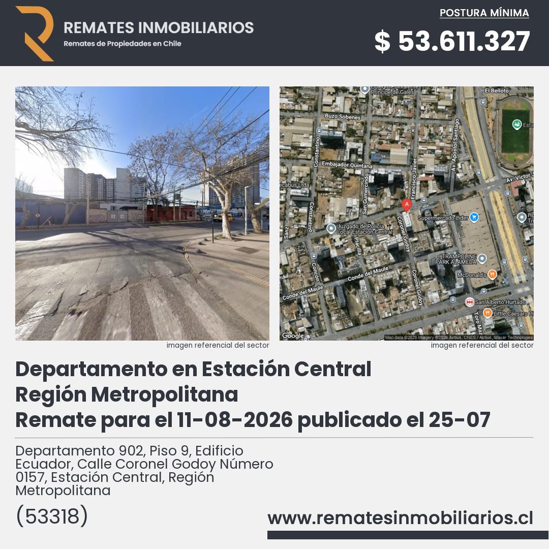Imagen ficha Departamento 902, Piso 9, Edificio Ecuador, Calle Coronel Godoy Número 0157, Estación Central, Región Metropolitana