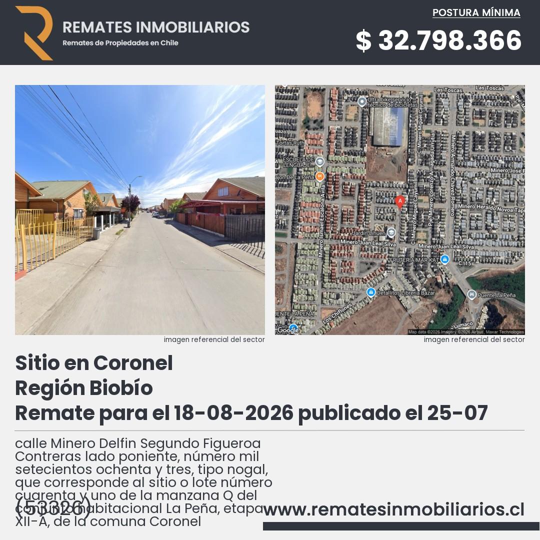 Imagen ficha calle Minero Delfin Segundo Figueroa Contreras lado poniente, número mil setecientos ochenta y tres, tipo nogal, que corresponde al sitio o lote número cuarenta y uno de la manzana Q del conjunto habitacional La Peña, etapa XII-A, de la comuna Coronel