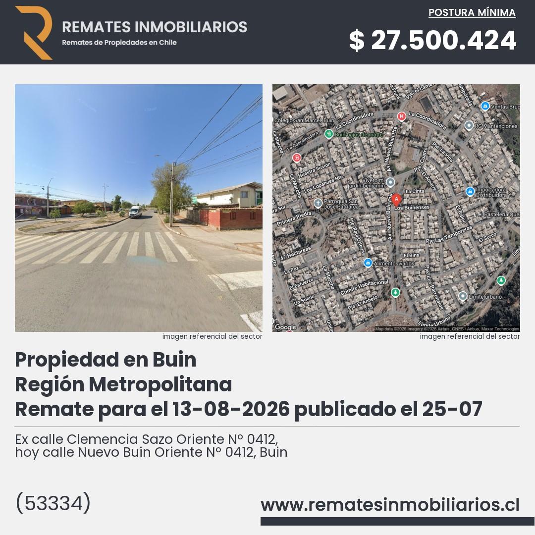 Imagen ficha Ex calle Clemencia Sazo Oriente Nº 0412, hoy calle Nuevo Buin Oriente Nº 0412, Buin
